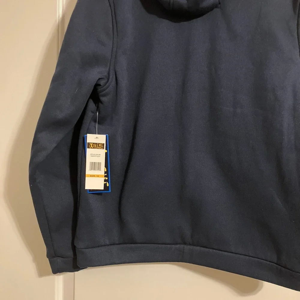 iXtreme Boys Navy Blue Hooded Snap Front Jacket Racing Stripe Size 18 NWT